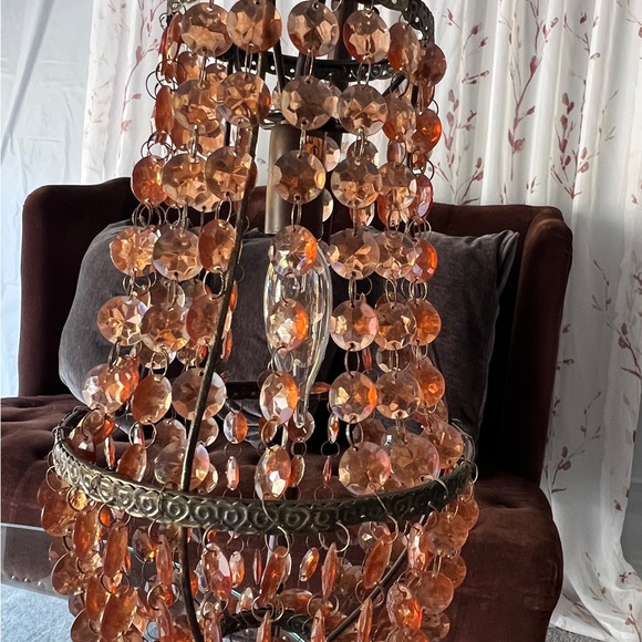 2 Large VINTAGE Table Lamps AMBER PENDANTS Metal MARBLE  2 Amber Antique lamp